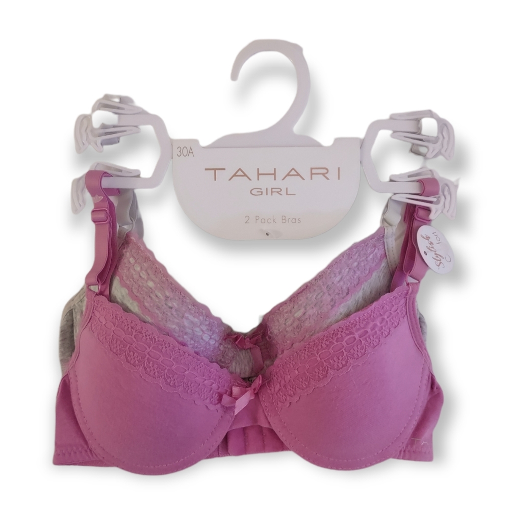 Tahari Girl 2 Pack Bras Pink/Gray 30A New